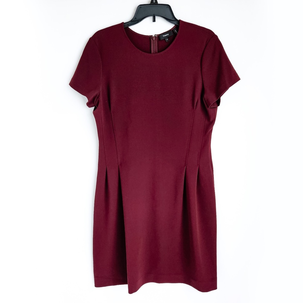 Theory Stealth Short Sleeve Dress Womens 12 Burgundy